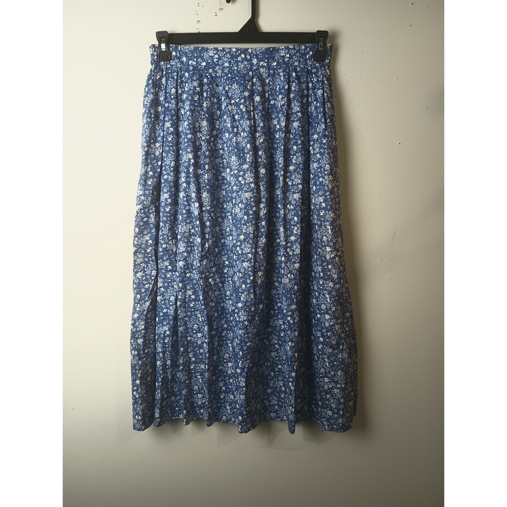 Scotland House Ltd Blue Floral Cotton Midi Skirt Pleated Pockets Vintage Style